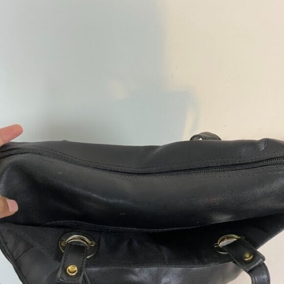 Minimalist Women's Black Faux Leather Shoulder Tote Bag Medium - Picture 5 of 8